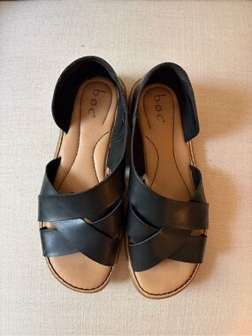 b.o.c. Black Leather Crisscross Open-Toe Sandals
